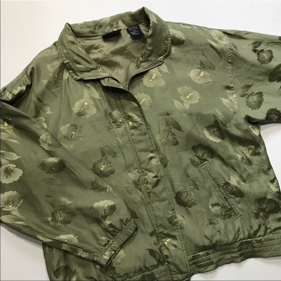Vintage Mureli Silk Green Gold Bomber Jacket Large - Picture 5 of 8